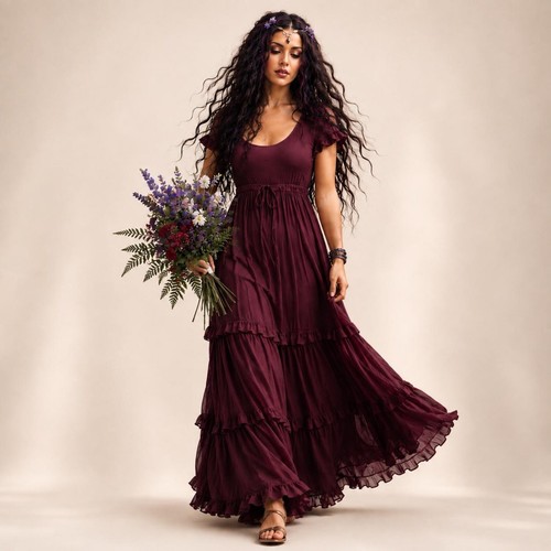 Bohemian tiered maxi - tiered, dress