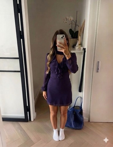 Dunkelviolette langarmkleid - dunkelviolette,